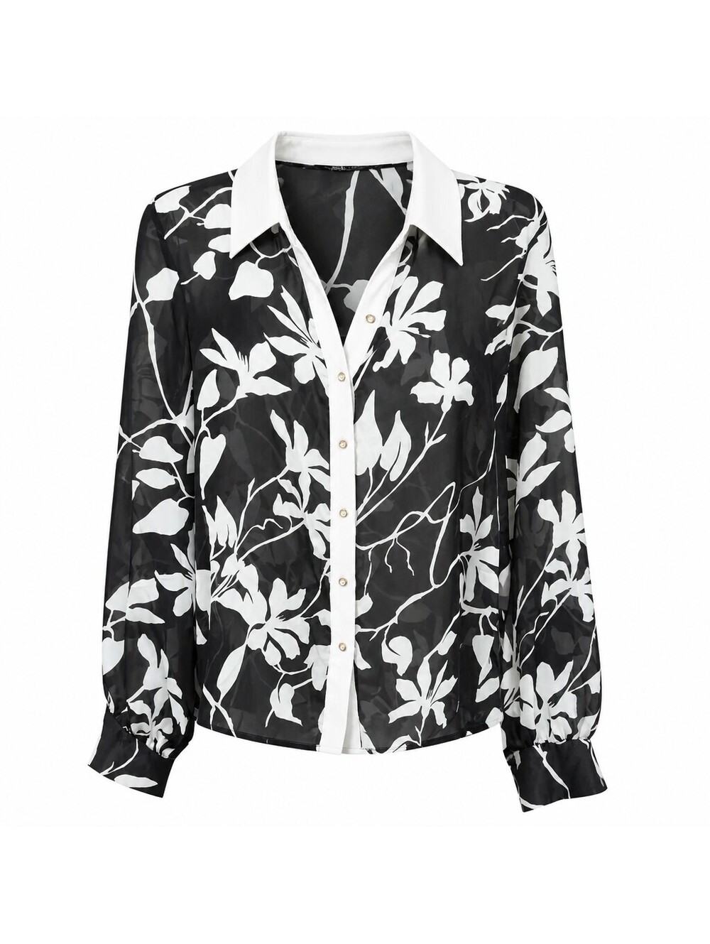 ZARA Black and White Floral Button-Up Blouse Size M